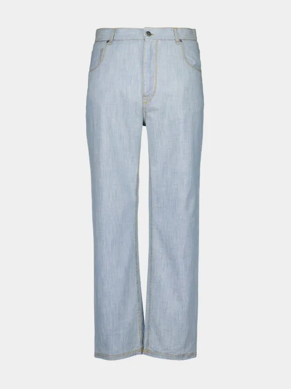 Light Blue Chambray Straight Jeans sold by Fashion Clinic