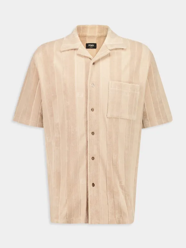 Beige Terry Jacquard Bowling Shirt sold by Fashion Clinic