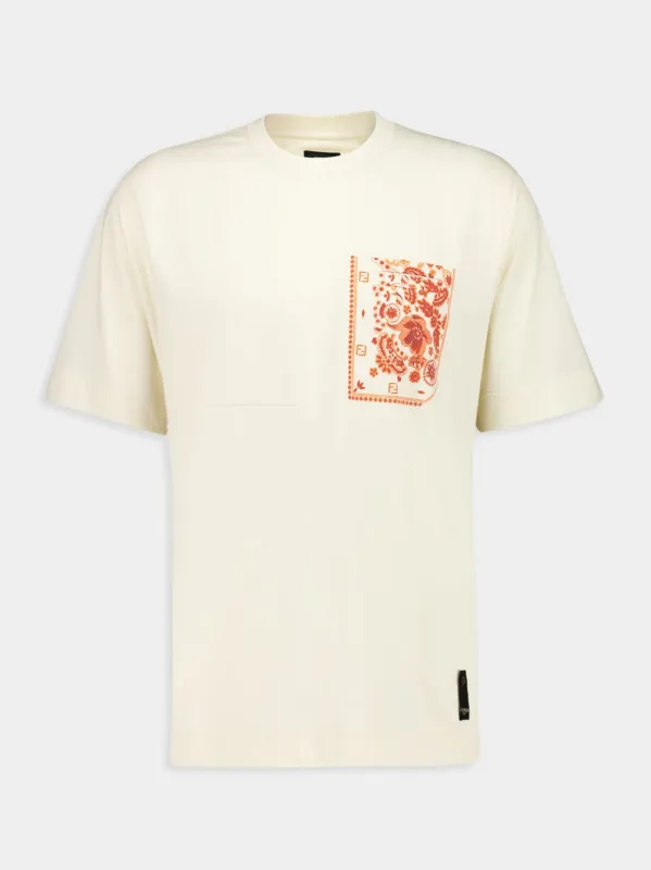 White T-Shirt with Coral Bandana Pocket sold by Fashion Clinic