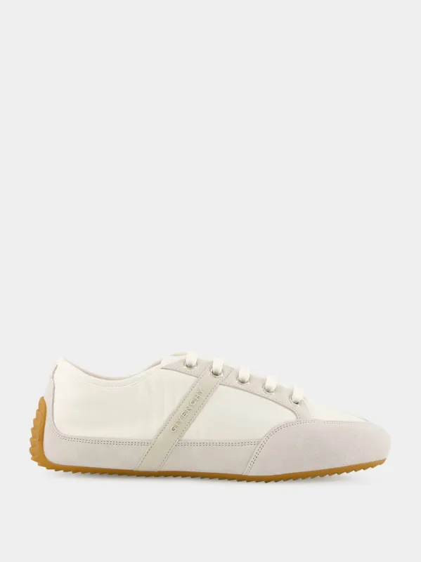 White Slim Nylon and Suede Sneakers sold by Fashion Clinic