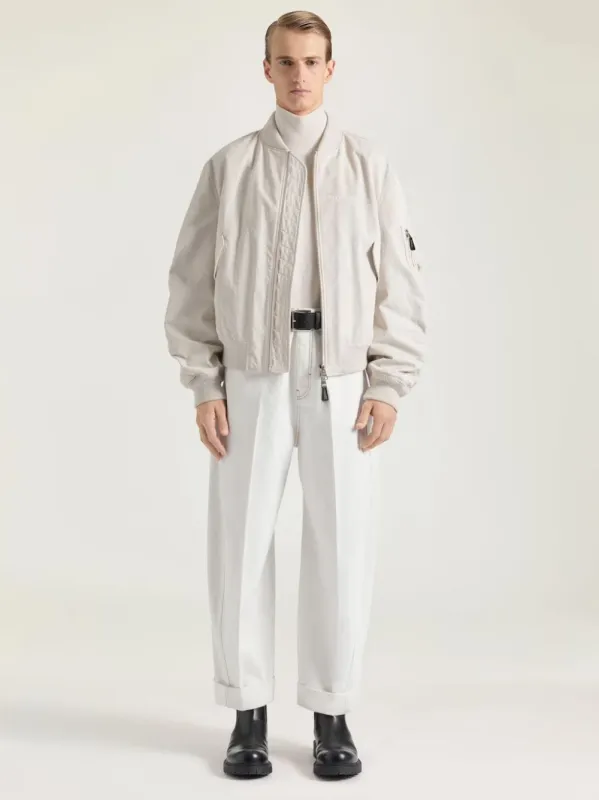 Light Beige Cotton Bomber Jacket sold by Fashion Clinic