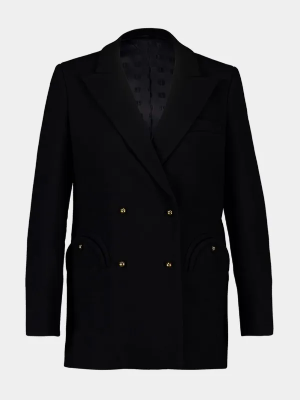 Black Double-Breasted Wool Blazer sold by Fashion Clinic