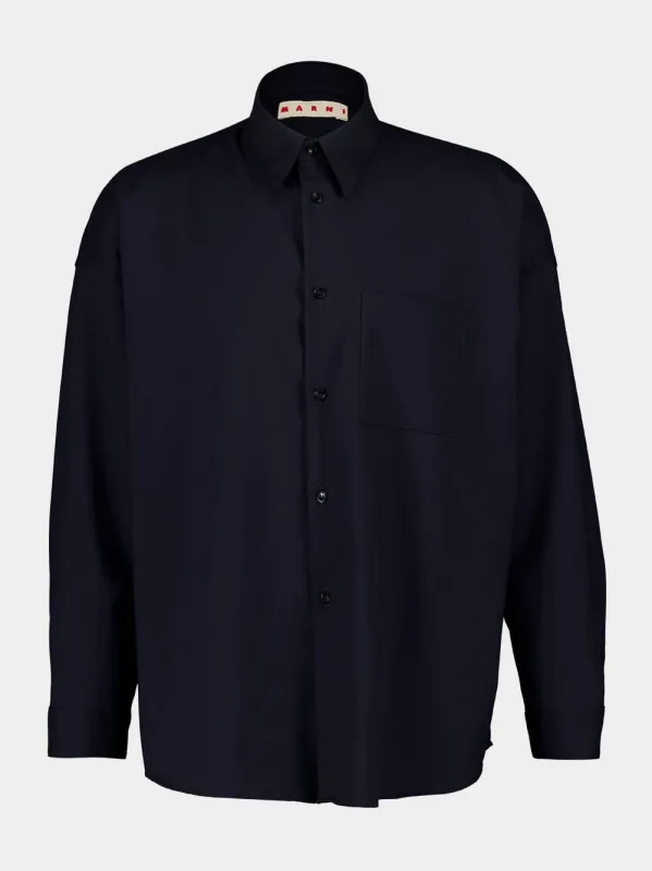 Deep Blue Tropical Wool Shirt sold by Fashion Clinic