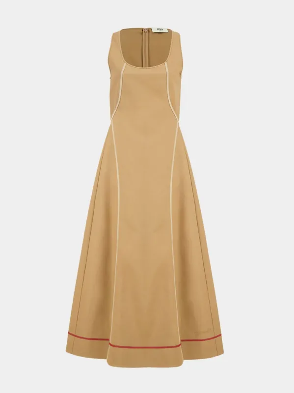Dark Beige Sleeveless Cotton Flared Dress made by Fendi