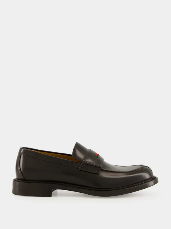 Dark Brown Leather Loafers with Web Detail sold by Fashion Clinic