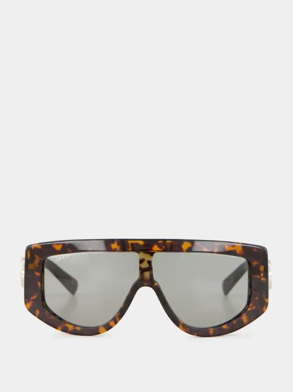 Dark Brown Tortoiseshell Rectangular Sunglasses made by Gucci