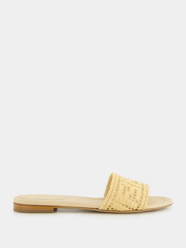 Beige Raffia FF Mesh Slides sold by Fashion Clinic