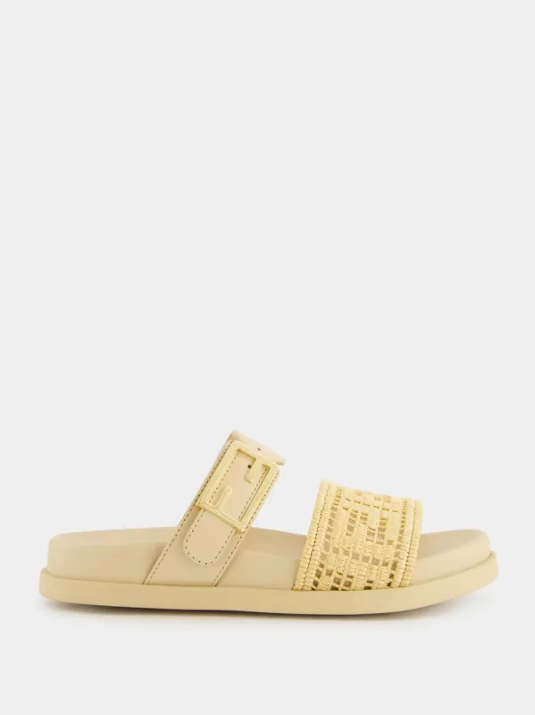 Beige Feel Mesh Raffia FF Slides sold by Fashion Clinic