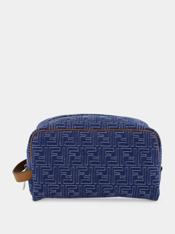 Blue Denim-Effect FF Jacquard Toiletry Case sold by Fashion Clinic