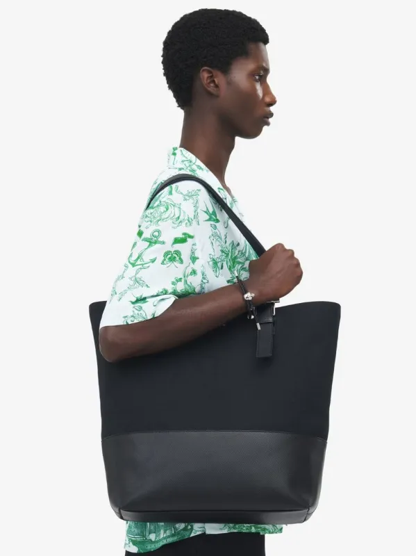 Black T-Bar Shopper in Canvas and Leather sold by Fashion Clinic