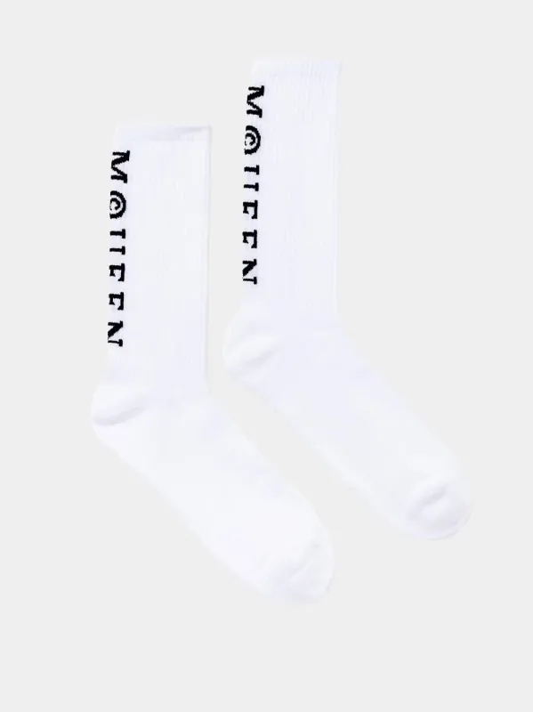 White McQueen Logo Socks sold by Fashion Clinic