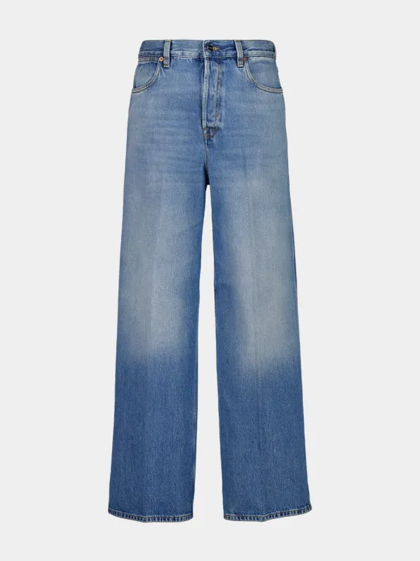 Light Blue Wide-Leg Stonewashed Denim Trousers sold by Fashion Clinic