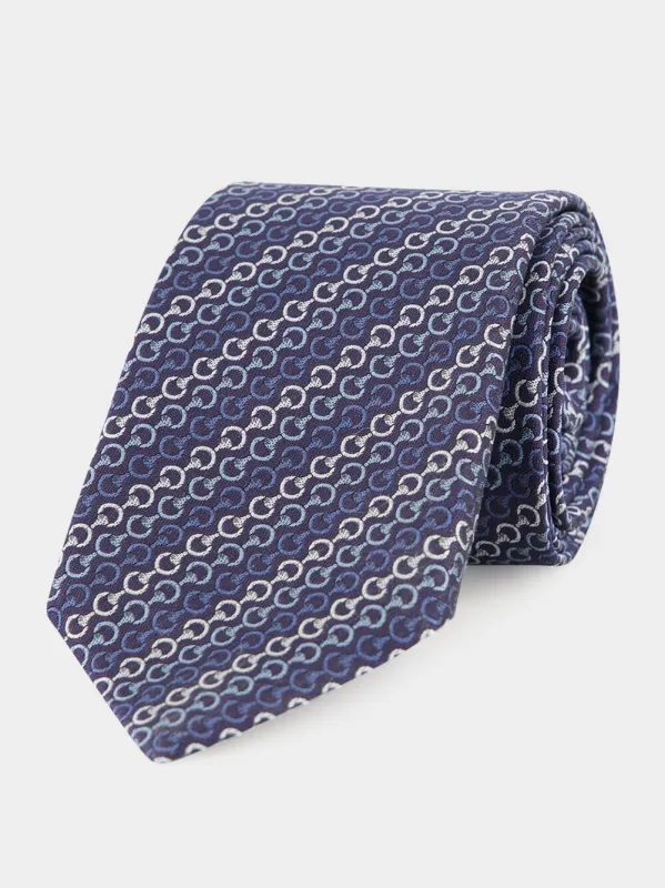 Dark Blue Horsebit Silk Jacquard Tie sold by Fashion Clinic