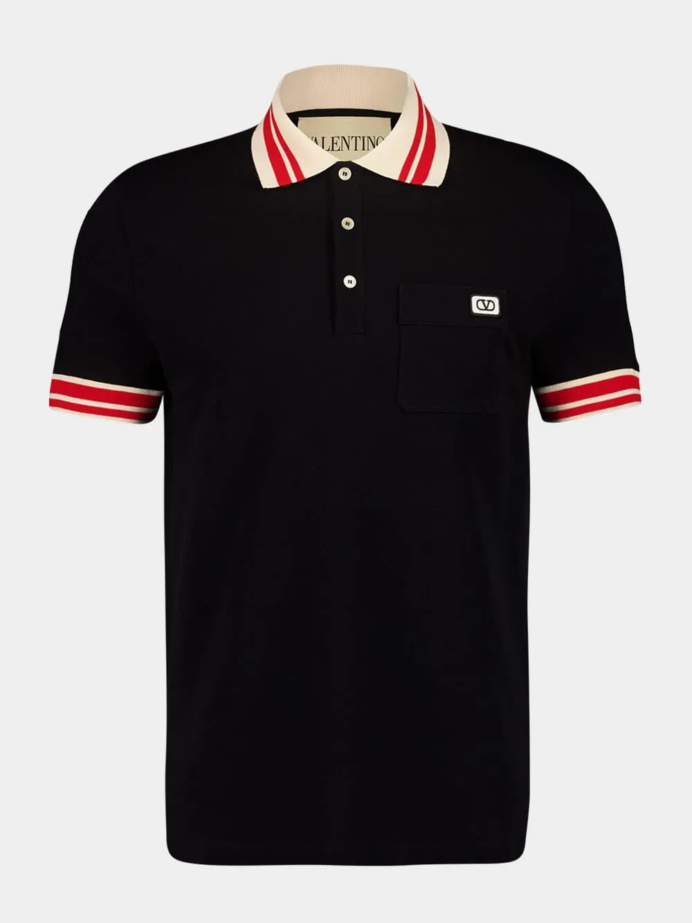 Black Cotton Piqué Polo Shirt with VLogo Patch sold by Fashion Clinic product image thumbnail 2