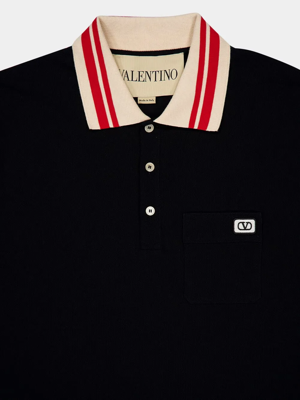 Black Cotton Piqué Polo Shirt with VLogo Patch sold by Fashion Clinic product image thumbnail 5