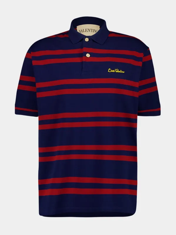 Blue and Red Cotton Polo with Embroidery made by Fashion Clinic