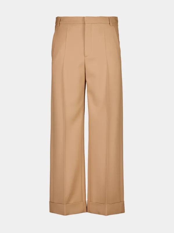 Camel Virgin Wool Straight-Leg Trousers sold by Fashion Clinic