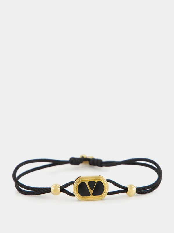 Black Bracelet with Gold Enamel Logo sold by Fashion Clinic