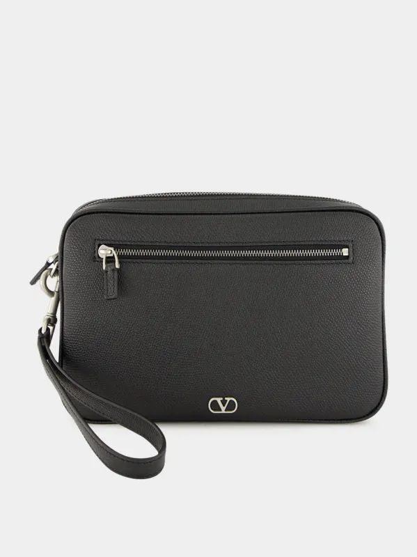 Black Leather Pouch with VLogo Signature sold by Fashion Clinic