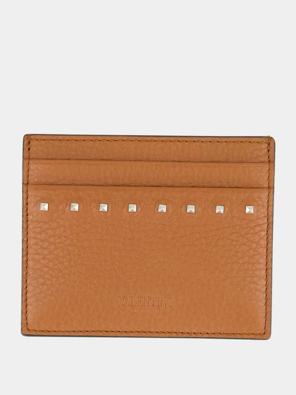 Brown Leather Card Holder with Rockstuds sold by Fashion Clinic