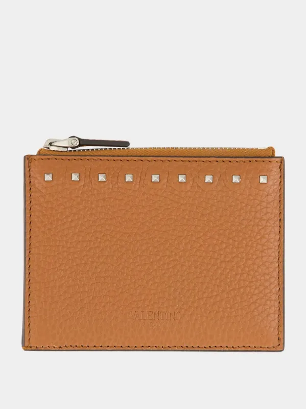 Selleria Brown Leather Card Holder with Zip and Rockstuds sold by Fashion Clinic