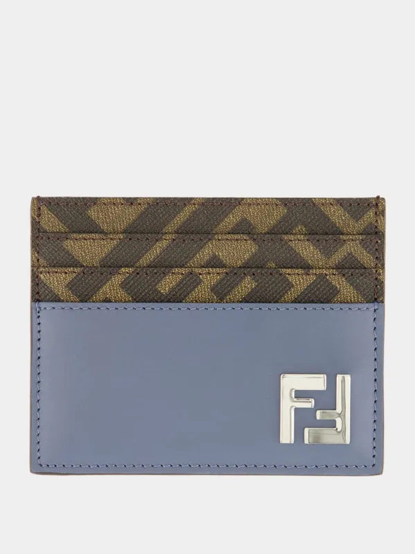 Blue Leather Card Holder with FF Canvas and FF Squared Detail sold by Fashion Clinic