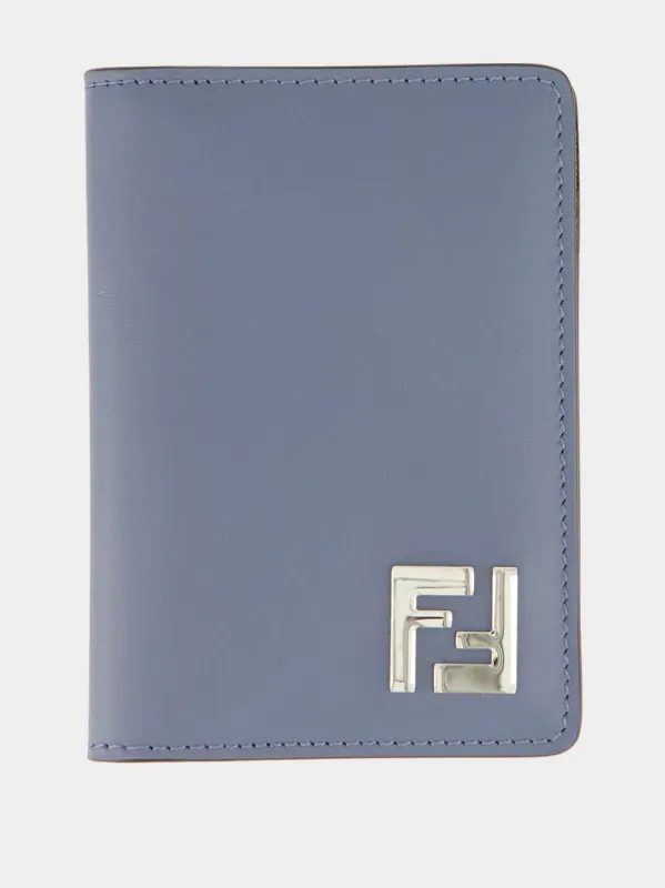 Blue Leather Bi-Fold Card Holder with FF Squared sold by Fashion Clinic