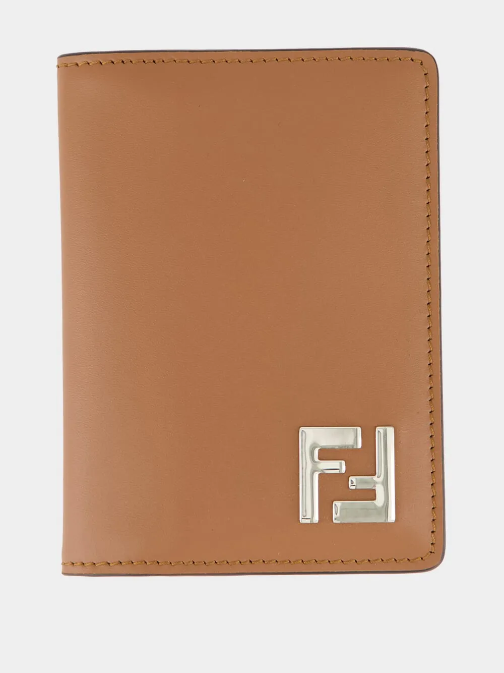 Brown Leather Bi-Fold Card Holder with FF Squared sold by Fashion Clinic