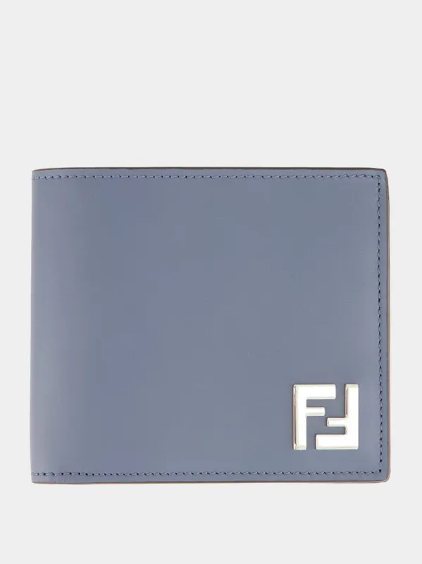 Blue Leather Bi-Fold Wallet with FF Canvas & FF Squared sold by Fashion Clinic