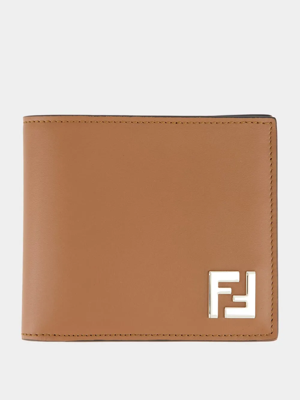 Brown Leather Bi-Fold Wallet with FF Canvas & FF Squared sold by Fashion Clinic