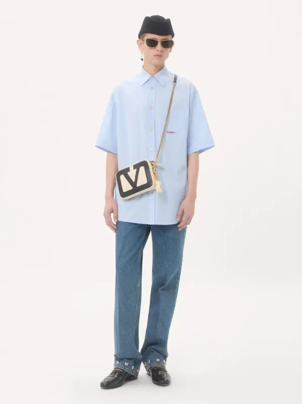 Sky Blue Cotton Shirt with Embroidery sold by Fashion Clinic