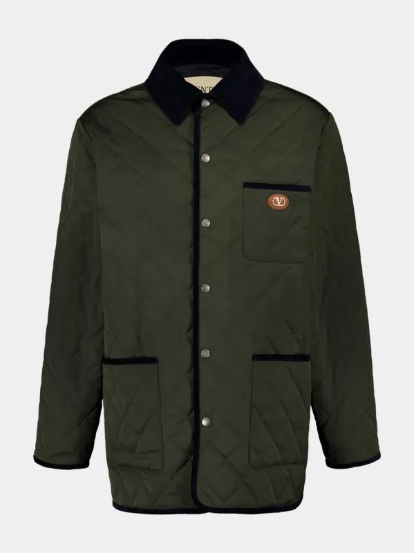 Olive Green Quilted Jacket with VLogo Patch made by Valentino Garavani