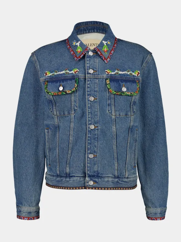 Blue Denim Jacket with Beaded Embroidery sold by Fashion Clinic