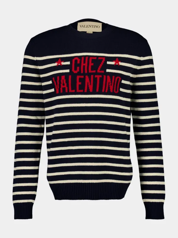 Blue and Butter Wool Striped Jumper with Chez Valentino sold by Fashion Clinic