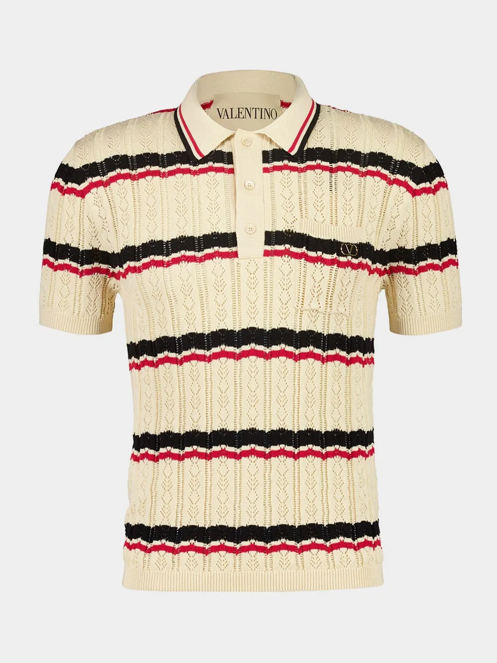 Ivory Striped Cotton Polo with Vlogo sold by Fashion Clinic