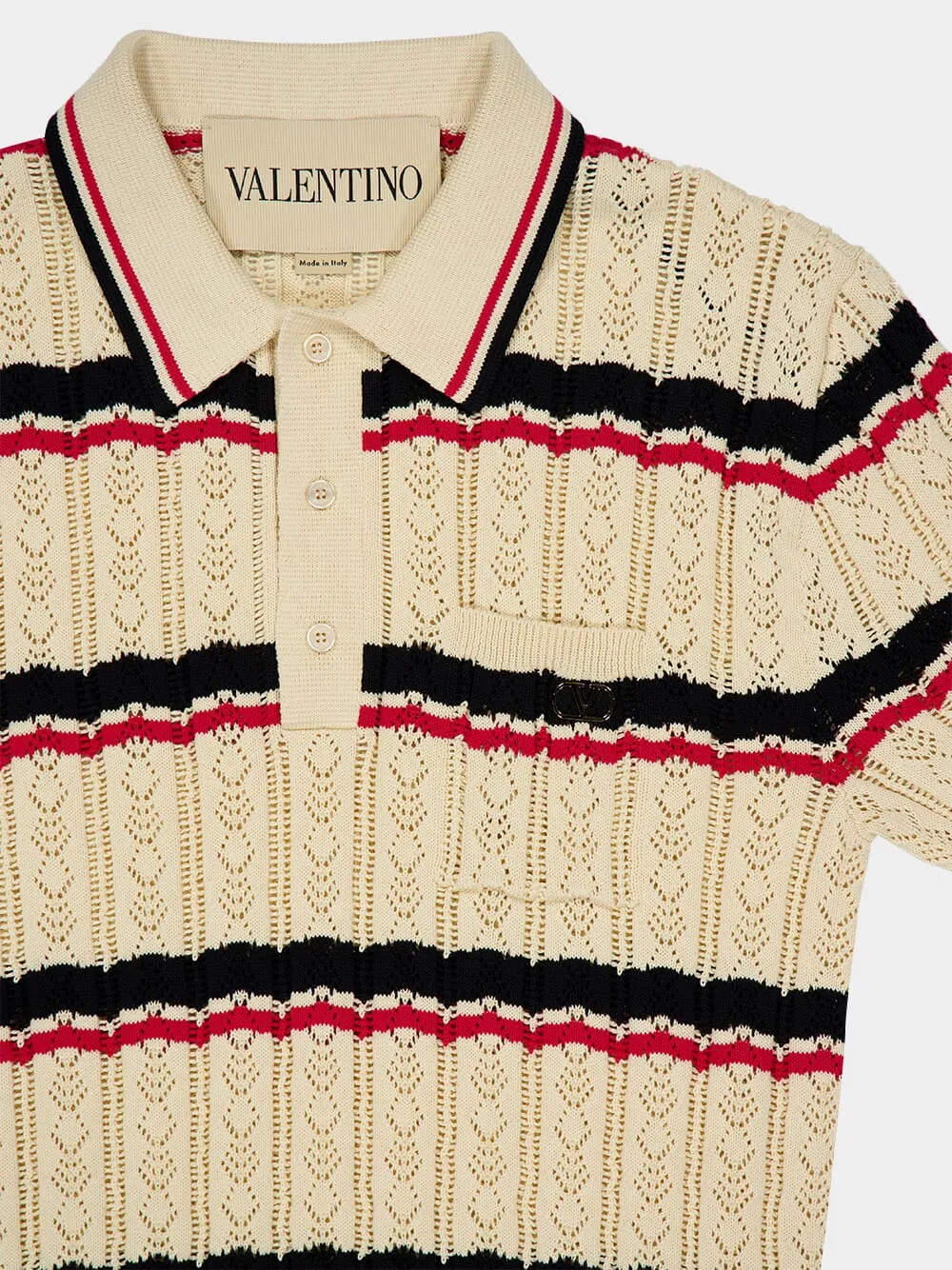 Ivory Striped Cotton Polo with Vlogo sold by Fashion Clinic product image thumbnail 3