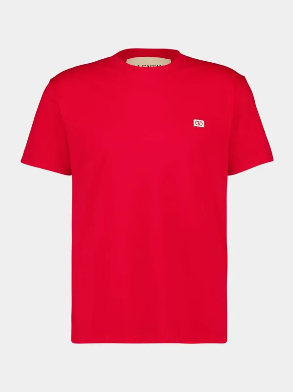 Red Cotton Jersey T-Shirt with VLogo Patch sold by Fashion Clinic