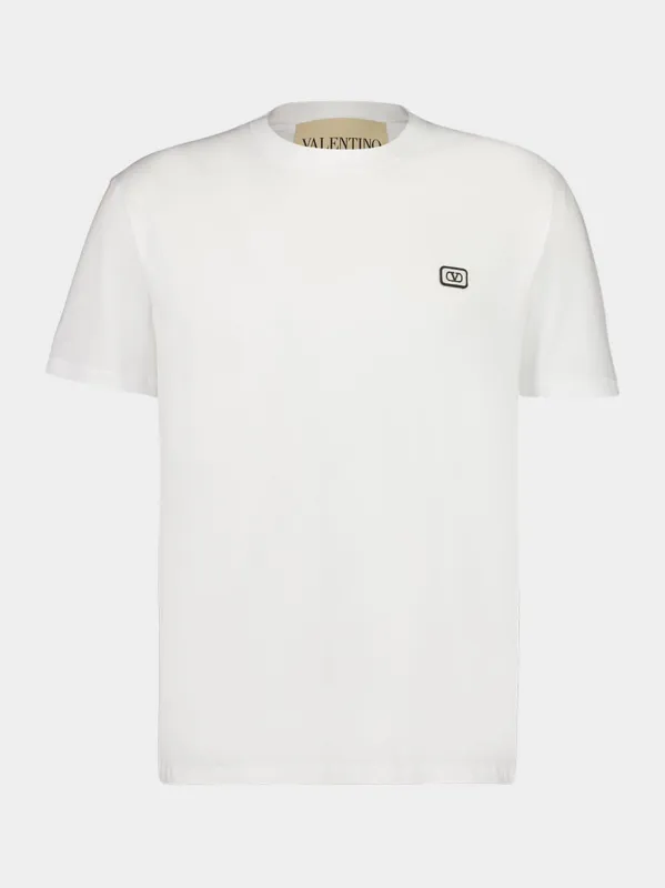 Ivory Cotton Jersey T-Shirt with VLogo Patch sold by Fashion Clinic