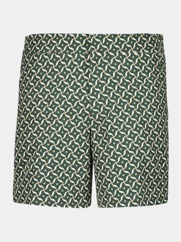 Evergreen and Ivory Porto Lotus Swim Shorts made by Fashion Clinic