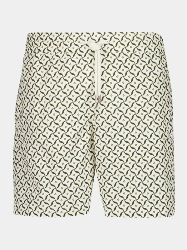 Ivory and Evergreen Santos Lotus Swim Shorts sold by Fashion Clinic
