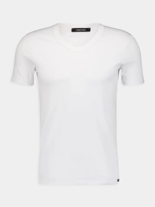 White Cotton V-Neck T-Shirt sold by Fashion Clinic