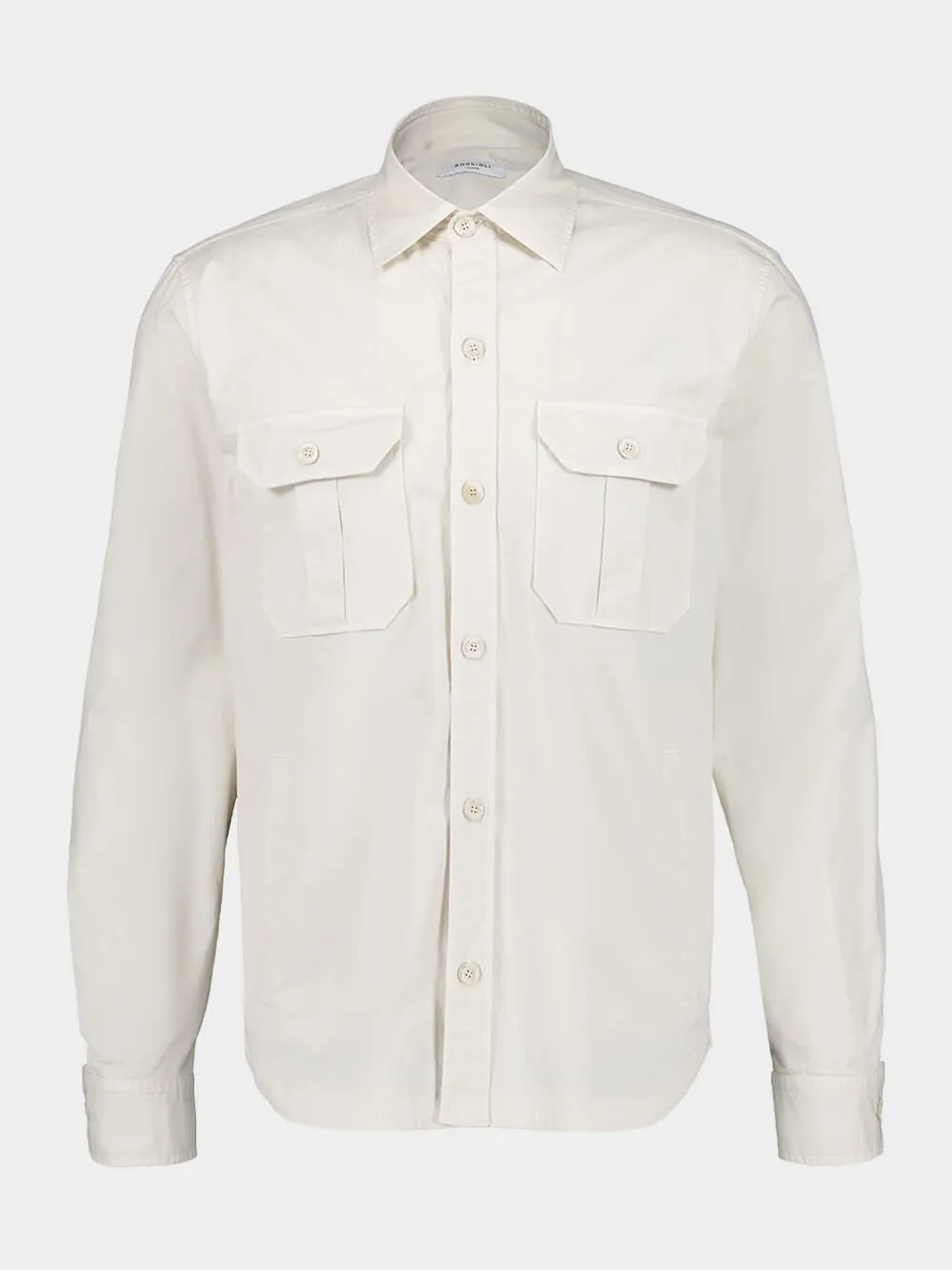 White Cotton Overshirt with Pockets sold by Fashion Clinic
