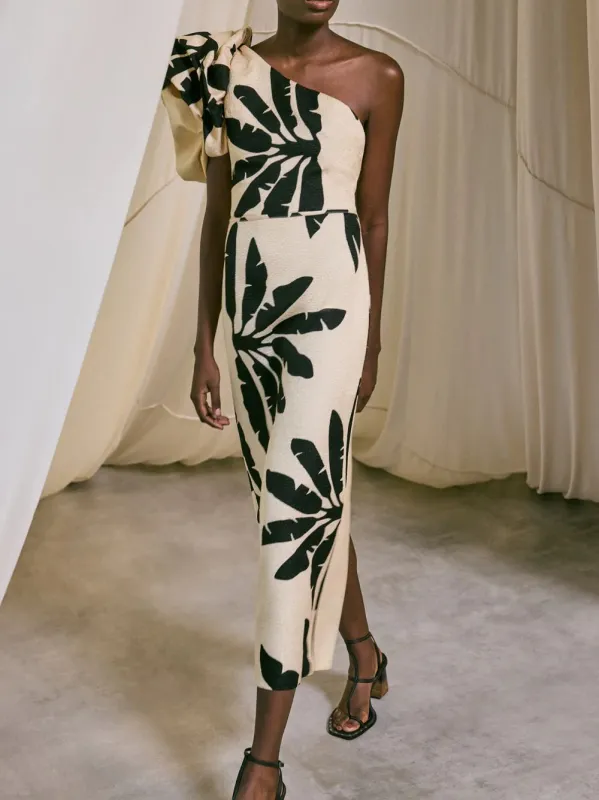 One-Shoulder Palm Print Dress sold by Fashion Clinic