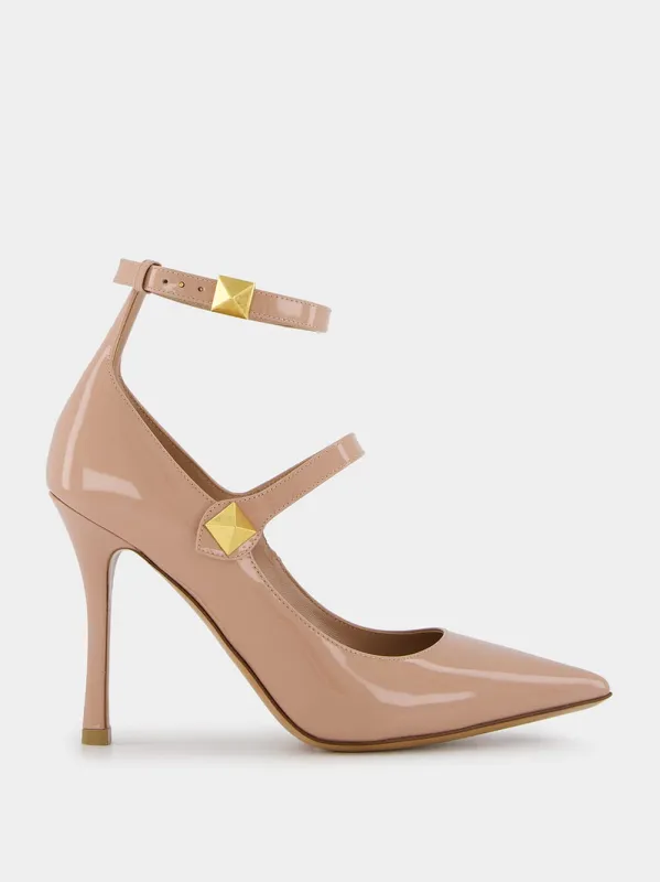 Roman Stud Patent Tiptoe 100mm Pumps sold by Fashion Clinic