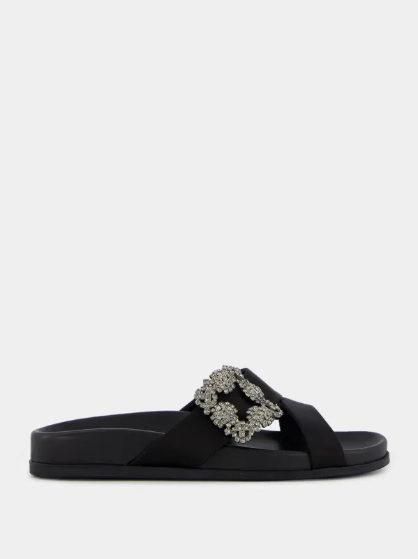 Chilanghi Black Satin Jewel Buckle Mules sold by Fashion Clinic