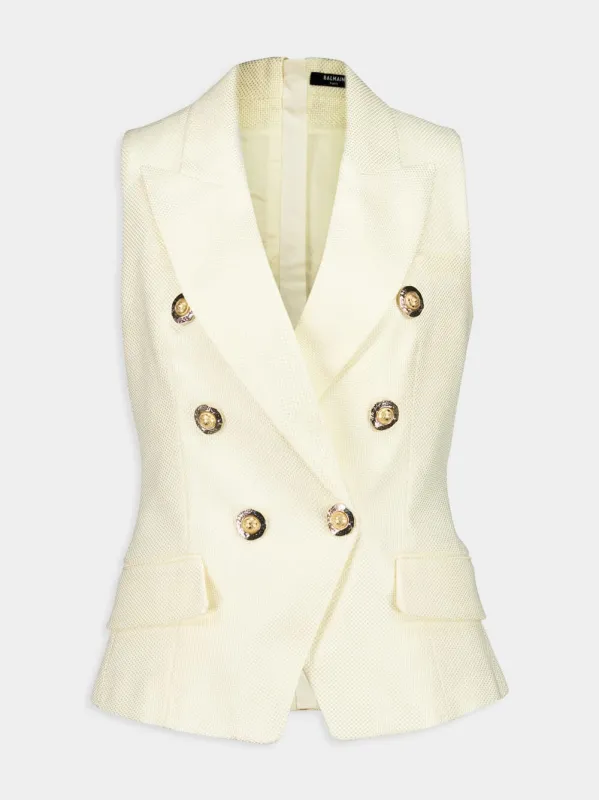 Ecru Sleeveless Tailored Vest sold by Fashion Clinic