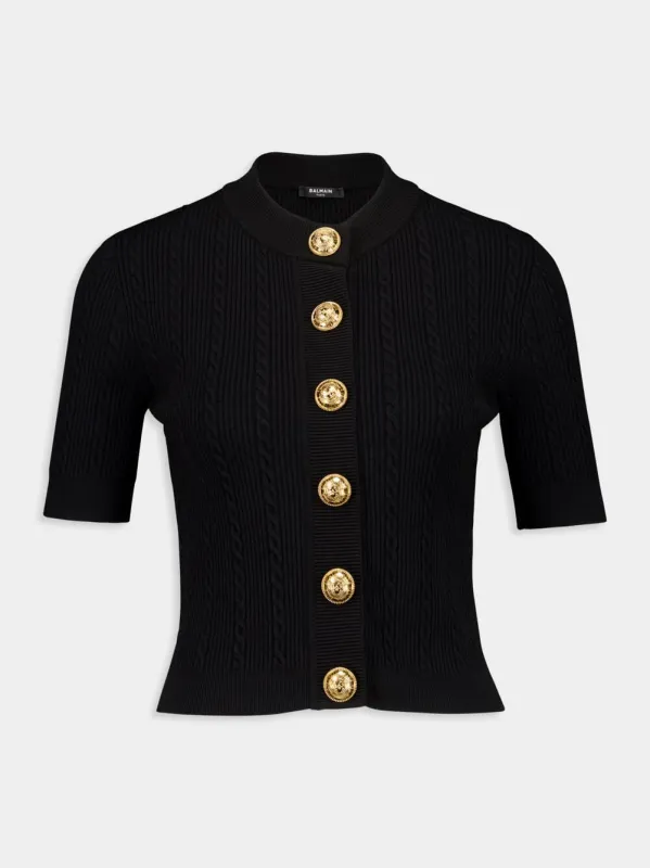 Black Torsade Knit Short-Sleeve Cardigan sold by Fashion Clinic