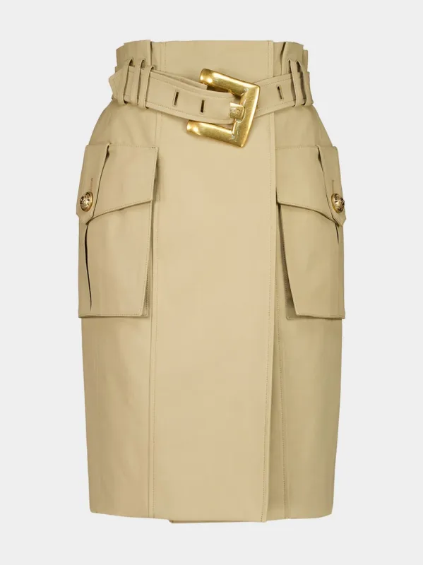 Beige Cotton Gabardine Midi Skirt sold by Fashion Clinic