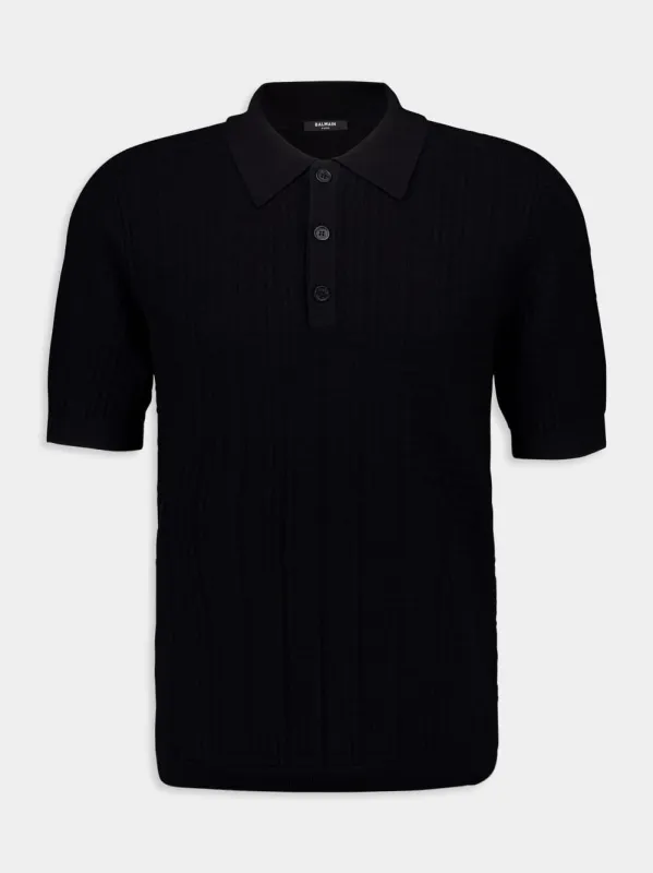 Black Monogram Knit Polo Shirt sold by Fashion Clinic