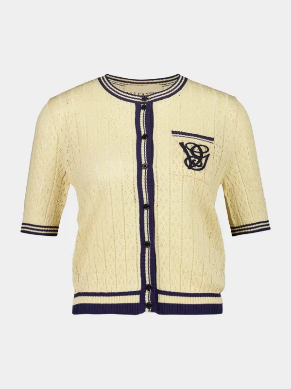Birch & Provence Blue Knit Short-Sleeve Cardigan made by Valentino Garavani